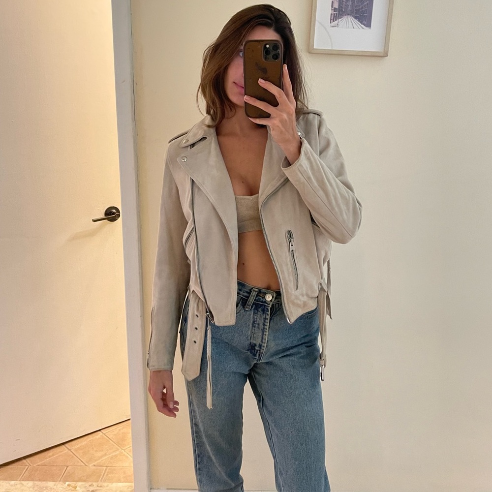All Saints Gray Suede Biker Jacket